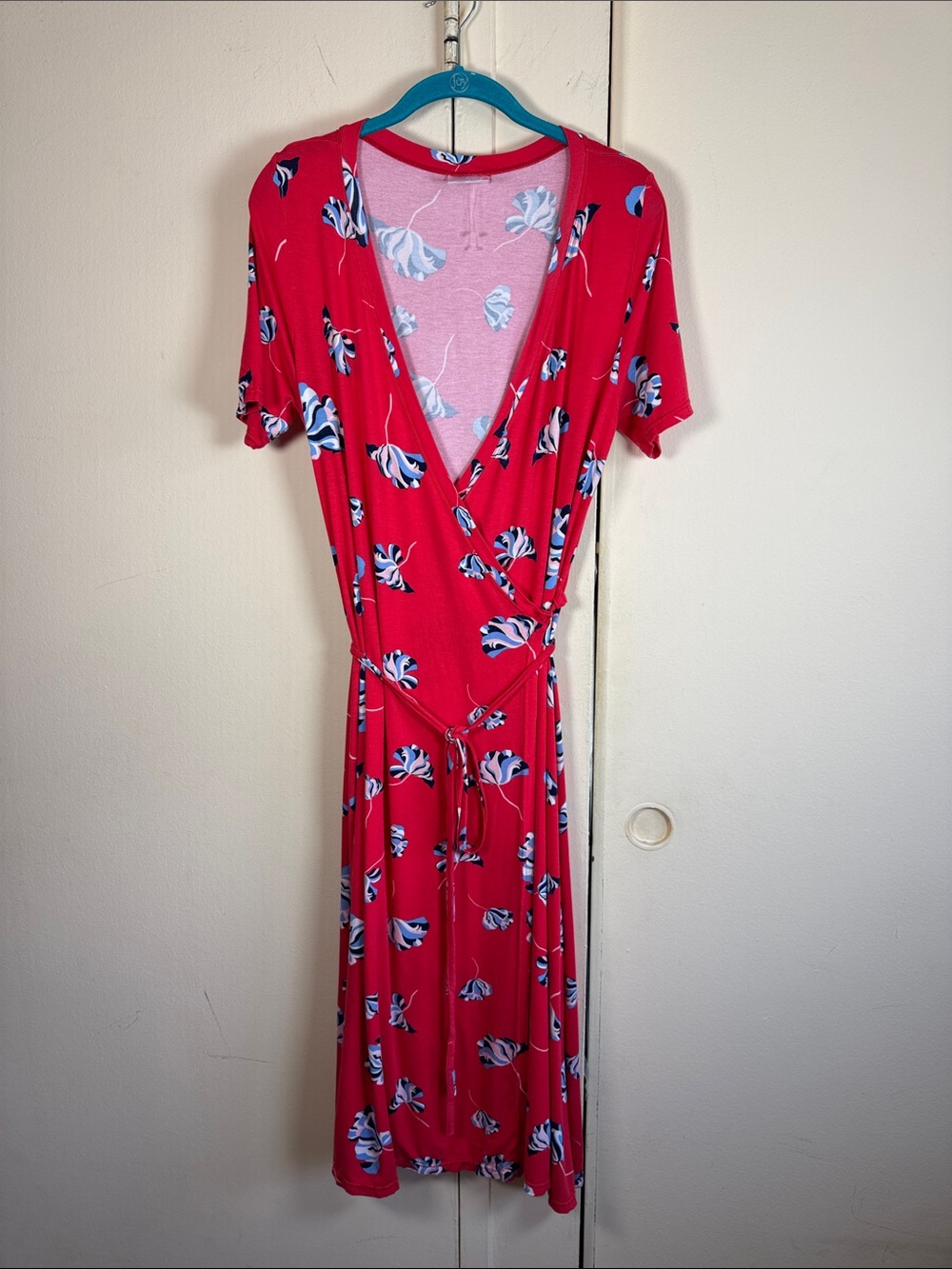Red Floral Wrap Dress with Tie Waist